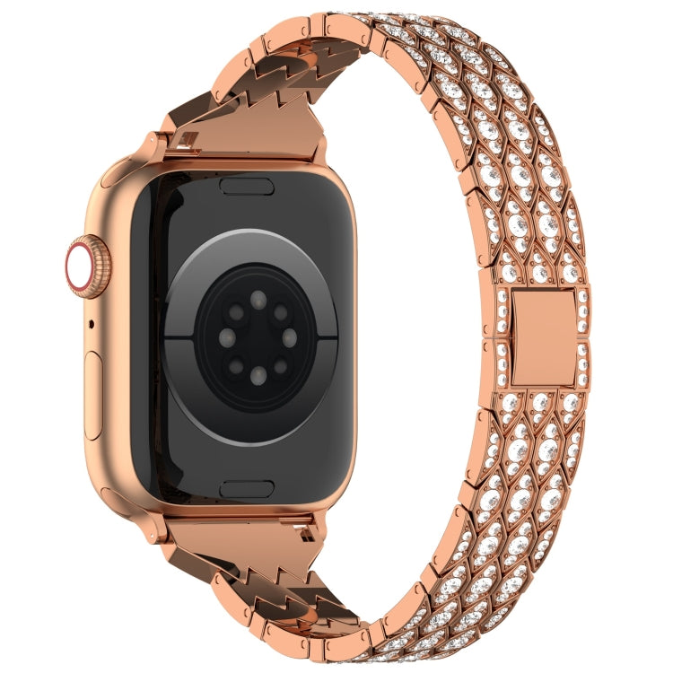 For Apple Watch SE 44mm Devil Eye Diamond Bracelet Metal Watch Band(Rose Gold) - Watch Bands by PMC Jewellery | Online Shopping South Africa | PMC Jewellery