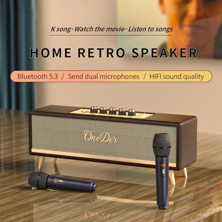 Oneder D8 Wireless Retro Dual Microphone Bluetooth Speaker(Black) - Desktop Speaker by OneDer | Online Shopping South Africa | PMC Jewellery | Buy Now Pay Later Mobicred