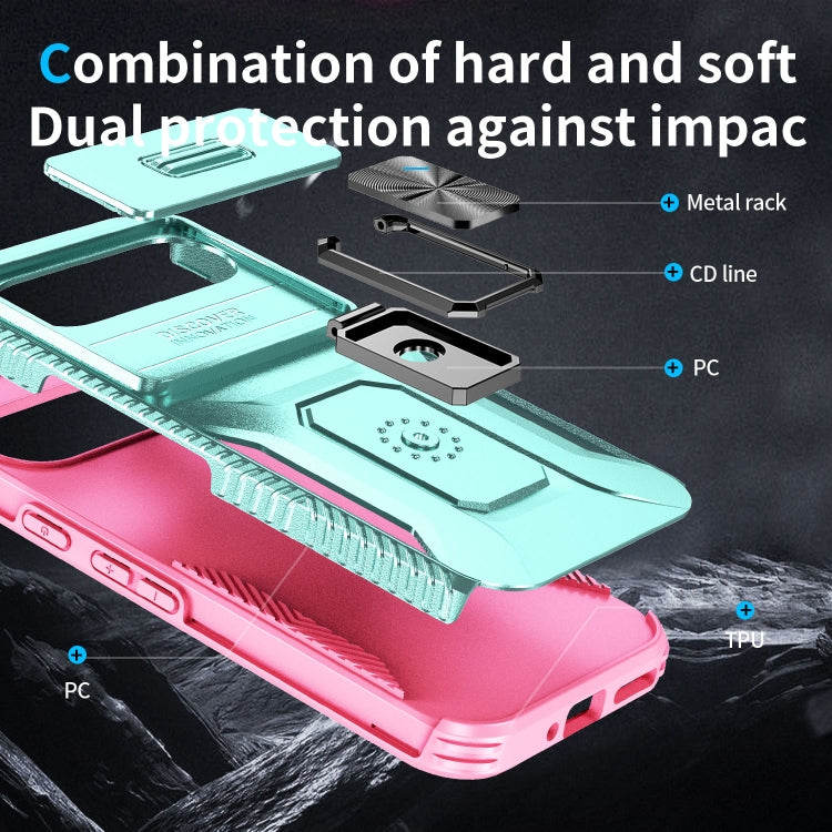 For Google Pixel 9 Pro XL Sliding Camshield Holder Phone Case(Grey Green + Pink) - Google Cases by PMC TechLife | Online Shopping South Africa | PMC TechLife | Buy Now Pay Later Mobicred