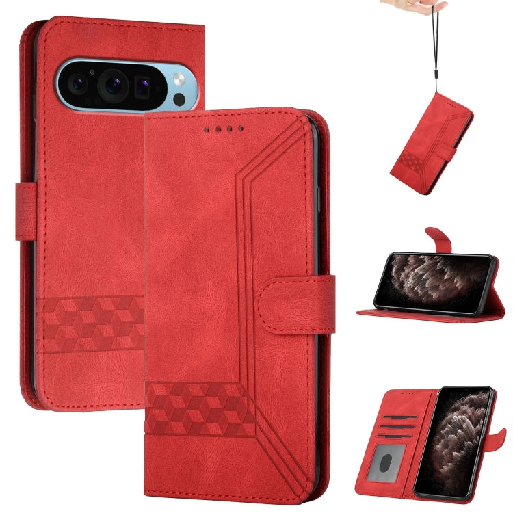 For Google Pixel 9 Cubic Skin Feel Flip Leather Phone Case(Red) - Google Cases by PMC Jewellery | Online Shopping South Africa | PMC Jewellery | Buy Now Pay Later Mobicred