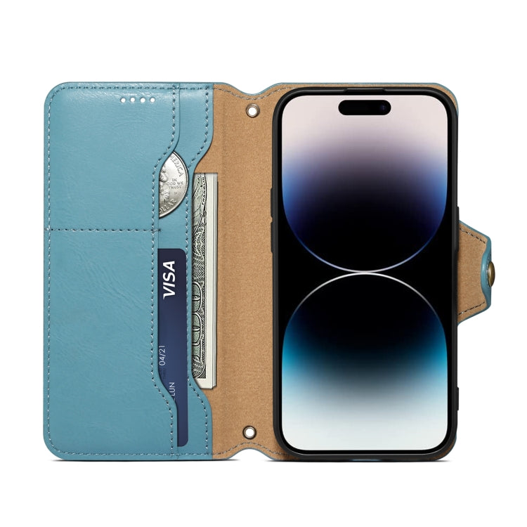 For iPhone 16 Plus Denior Cowhide Texture Wallet Style Leather Phone Case(Blue) - free shipping - PMC Jewellery - Order now!