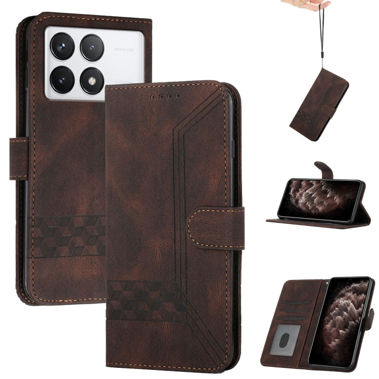 For Xiaomi Redmi K70 Cubic Skin Feel Flip Leather Phone Case(Brown) - K70 Cases by PMC Jewellery | Online Shopping South Africa | PMC Jewellery | Buy Now Pay Later Mobicred