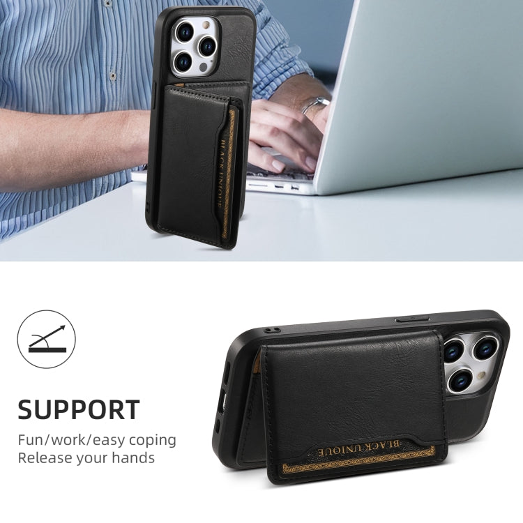 For iPhone 15 Pro Denior Cowhide Texture Leather MagSafe Detachable Wallet Phone Case(Black) - iPhone 15 Pro Cases by Denior | Online Shopping South Africa | PMC Jewellery | Buy Now Pay Later Mobicred