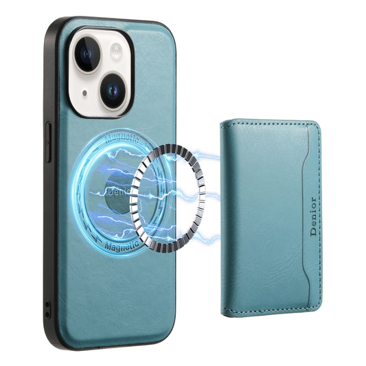 For iPhone 15 Plus Denior Cowhide Texture Leather MagSafe Detachable Wallet Phone Case(Blue) - iPhone 15 Plus Cases by Denior | Online Shopping South Africa | PMC Jewellery | Buy Now Pay Later Mobicred