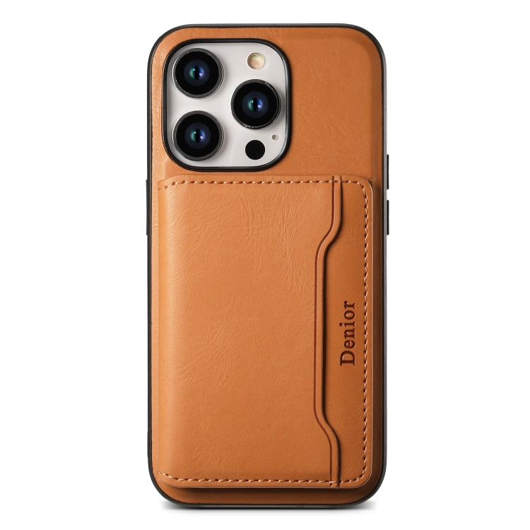 For iPhone 15 Plus Denior Cowhide Texture Leather MagSafe Detachable Wallet Phone Case(Khaki) - iPhone 15 Plus Cases by Denior | Online Shopping South Africa | PMC Jewellery | Buy Now Pay Later Mobicred