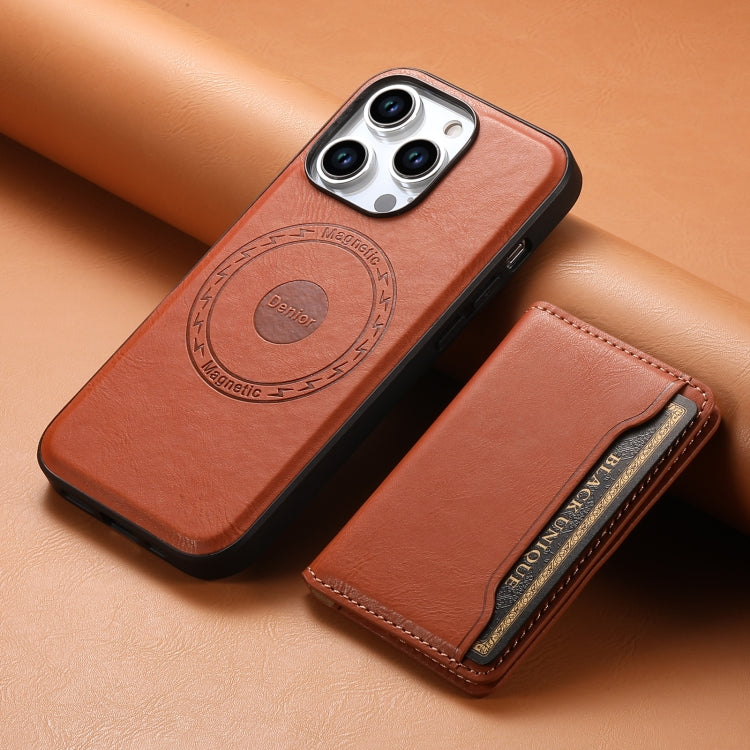 For iPhone 15 Plus Denior Cowhide Texture Leather MagSafe Detachable Wallet Phone Case(Brown) - free shipping - PMC Jewellery - Order now!