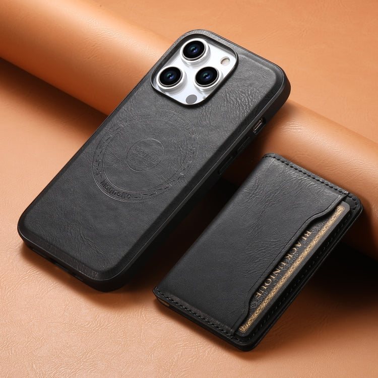 For iPhone 15 Denior Cowhide Texture Leather MagSafe Detachable Wallet Phone Case(Black) - iPhone 15 Cases by Denior | Online Shopping South Africa | PMC Jewellery | Buy Now Pay Later Mobicred