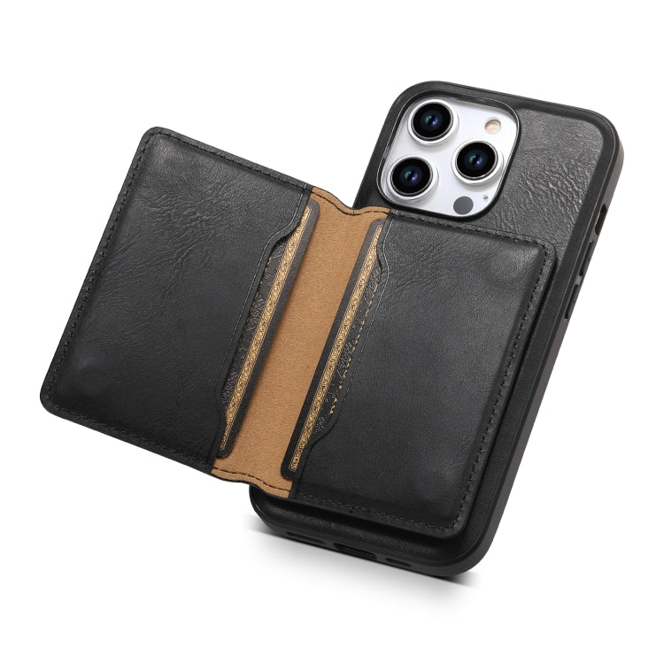 For iPhone 15 Denior Cowhide Texture Leather MagSafe Detachable Wallet Phone Case(Black) - iPhone 15 Cases by Denior | Online Shopping South Africa | PMC Jewellery | Buy Now Pay Later Mobicred