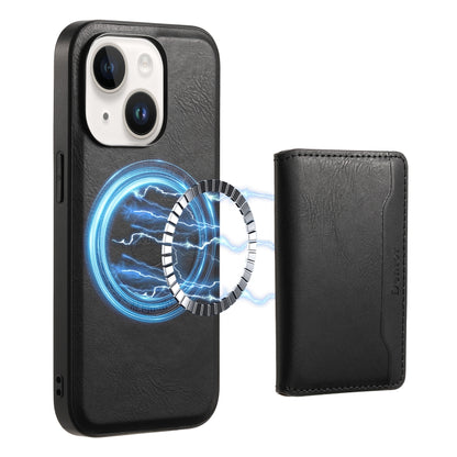 For iPhone 14 Plus Denior Cowhide Texture Leather MagSafe Detachable Wallet Phone Case(Black) - iPhone 14 Plus Cases by Denior | Online Shopping South Africa | PMC Jewellery | Buy Now Pay Later Mobicred