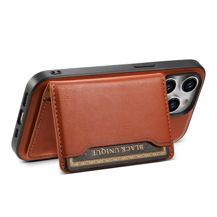 For iPhone 14 Plus Denior Cowhide Texture Leather MagSafe Detachable Wallet Phone Case(Brown) - iPhone 14 Plus Cases by Denior | Online Shopping South Africa | PMC Jewellery | Buy Now Pay Later Mobicred