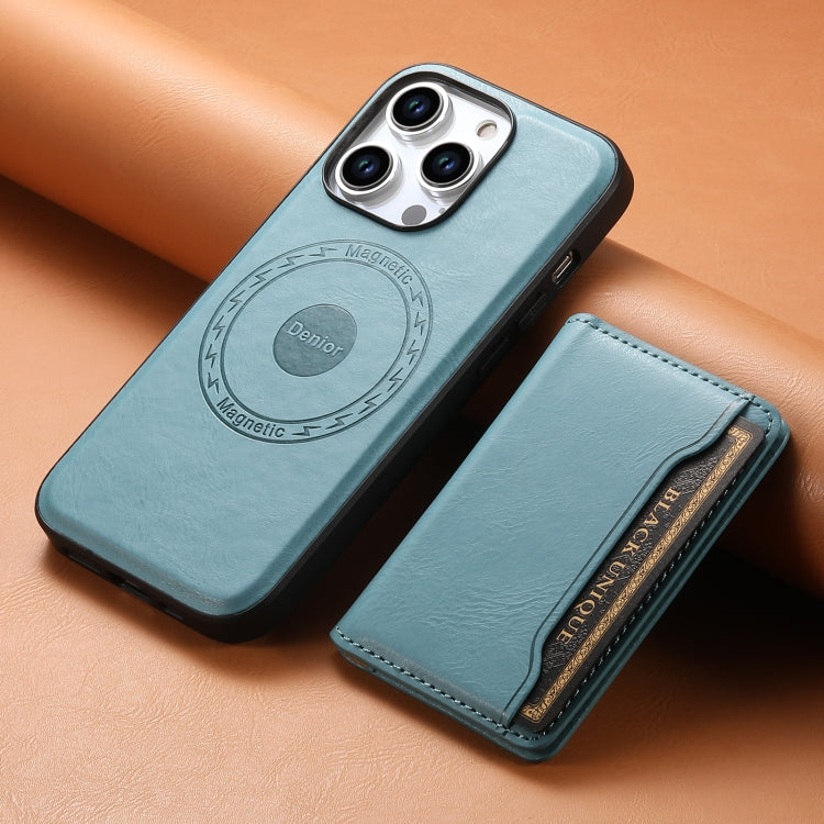 For iPhone 14 Denior Cowhide Texture Leather MagSafe Detachable Wallet Phone Case(Blue) - iPhone 14 Cases by Denior | Online Shopping South Africa | PMC Jewellery | Buy Now Pay Later Mobicred