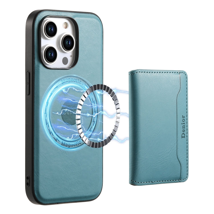 For iPhone 14 Pro Denior Cowhide Texture Leather MagSafe Detachable Wallet Phone Case(Blue) - iPhone 14 Pro Cases by Denior | Online Shopping South Africa | PMC Jewellery | Buy Now Pay Later Mobicred