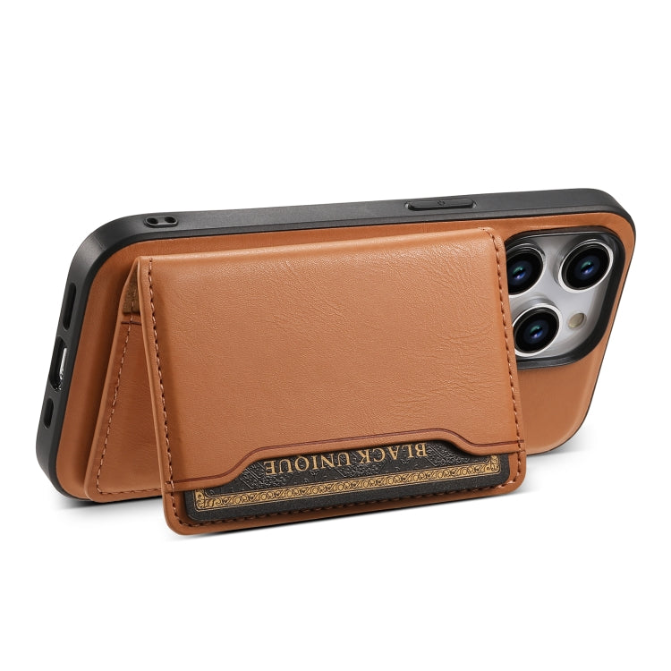 For iPhone 14 Pro Denior Cowhide Texture Leather MagSafe Detachable Wallet Phone Case(Khaki) - iPhone 14 Pro Cases by Denior | Online Shopping South Africa | PMC Jewellery | Buy Now Pay Later Mobicred