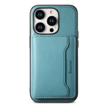 For iPhone 14 Pro Max Denior Cowhide Texture Leather MagSafe Detachable Wallet Phone Case(Blue) - iPhone 14 Pro Max Cases by Denior | Online Shopping South Africa | PMC Jewellery | Buy Now Pay Later Mobicred