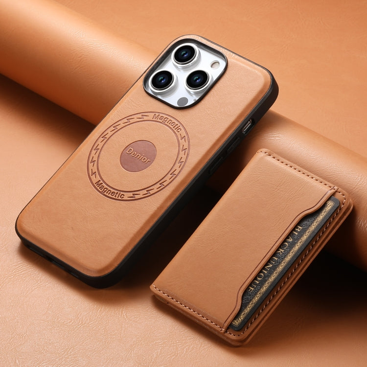 For iPhone 12 Pro Max Denior Cowhide Texture Leather MagSafe Detachable Wallet Phone Case(Khaki) - iPhone 12 Pro Max Cases by Denior | Online Shopping South Africa | PMC Jewellery | Buy Now Pay Later Mobicred