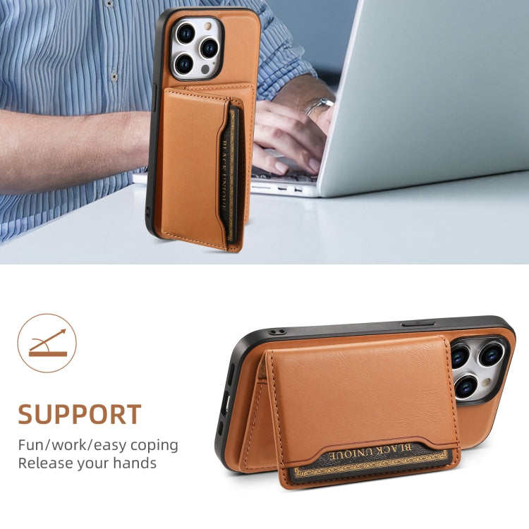 For iPhone 12 Pro Max Denior Cowhide Texture Leather MagSafe Detachable Wallet Phone Case(Khaki) - iPhone 12 Pro Max Cases by Denior | Online Shopping South Africa | PMC Jewellery | Buy Now Pay Later Mobicred