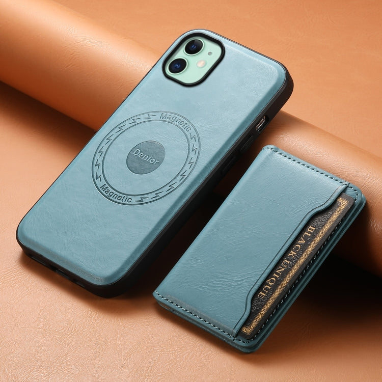 For iPhone 11 Denior Cowhide Texture Leather MagSafe Detachable Wallet Phone Case(Blue) - iPhone 11 Cases by Denior | Online Shopping South Africa | PMC Jewellery | Buy Now Pay Later Mobicred