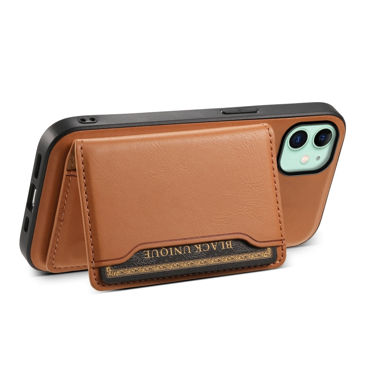 For iPhone 11 Denior Cowhide Texture Leather MagSafe Detachable Wallet Phone Case(Khaki) - iPhone 11 Cases by Denior | Online Shopping South Africa | PMC Jewellery | Buy Now Pay Later Mobicred