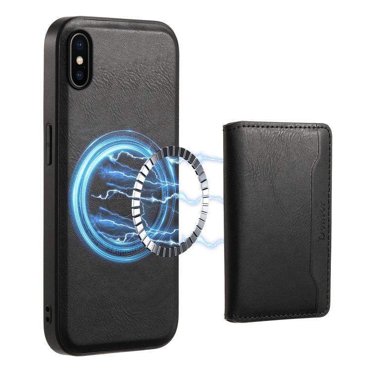 For iPhone X / XS Denior Cowhide Texture Leather MagSafe Detachable Wallet Phone Case(Black) - More iPhone Cases by Denior | Online Shopping South Africa | PMC Jewellery | Buy Now Pay Later Mobicred