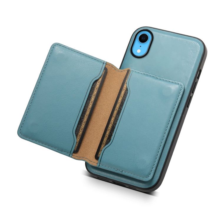 For iPhone XR Denior Cowhide Texture Leather MagSafe Detachable Wallet Phone Case(Blue) - More iPhone Cases by Denior | Online Shopping South Africa | PMC Jewellery | Buy Now Pay Later Mobicred