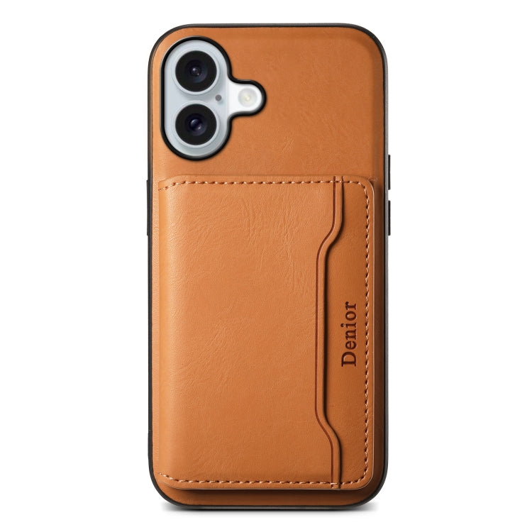 For iPhone 16 Plus Denior Cowhide Texture Leather MagSafe Detachable Wallet Phone Case(Khaki) - iPhone 16 Plus Cases by Denior | Online Shopping South Africa | PMC Jewellery | Buy Now Pay Later Mobicred