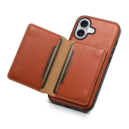 For iPhone 16 Plus Denior Cowhide Texture Leather MagSafe Detachable Wallet Phone Case(Brown) - iPhone 16 Plus Cases by Denior | Online Shopping South Africa | PMC Jewellery | Buy Now Pay Later Mobicred