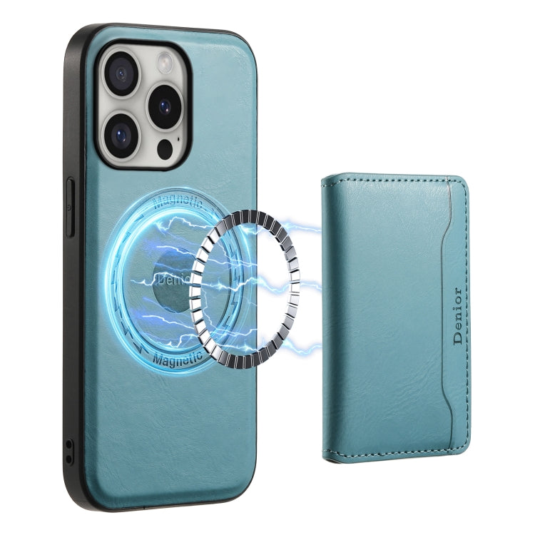 For iPhone 16 Pro Denior Cowhide Texture Leather MagSafe Detachable Wallet Phone Case(Blue) - iPhone 16 Pro Cases by Denior | Online Shopping South Africa | PMC Jewellery | Buy Now Pay Later Mobicred