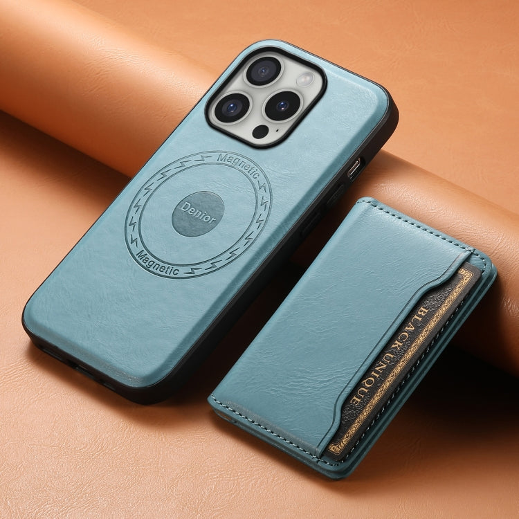 For iPhone 16 Pro Denior Cowhide Texture Leather MagSafe Detachable Wallet Phone Case(Blue) - iPhone 16 Pro Cases by Denior | Online Shopping South Africa | PMC Jewellery | Buy Now Pay Later Mobicred