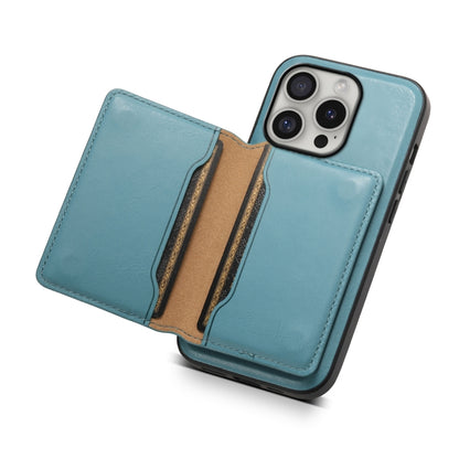 For iPhone 16 Pro Denior Cowhide Texture Leather MagSafe Detachable Wallet Phone Case(Blue) - iPhone 16 Pro Cases by Denior | Online Shopping South Africa | PMC Jewellery | Buy Now Pay Later Mobicred