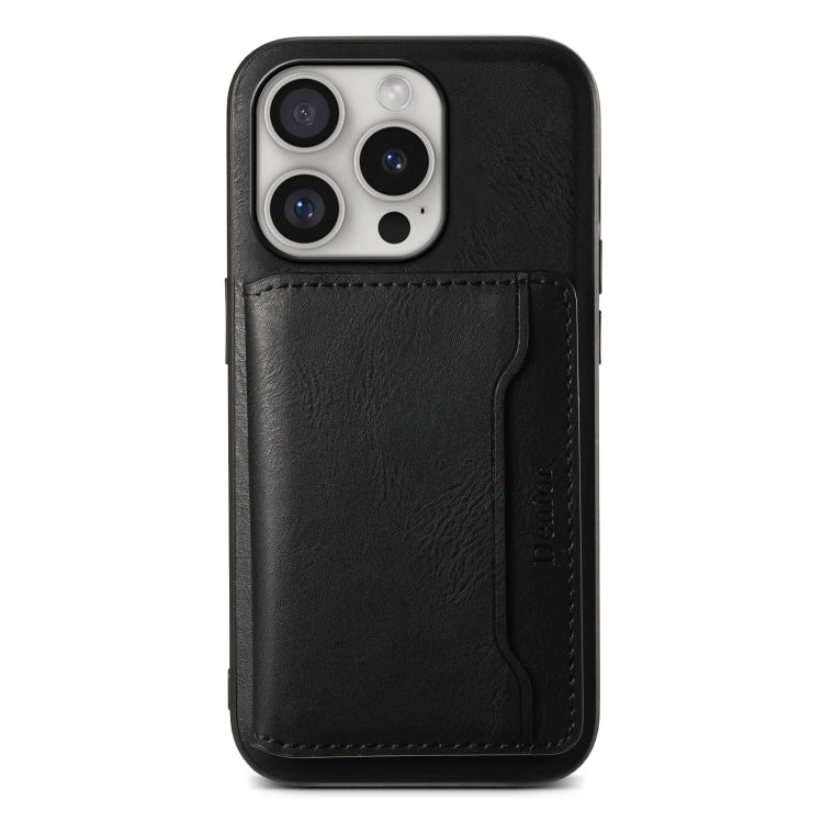 For iPhone 16 Pro Denior Cowhide Texture Leather MagSafe Detachable Wallet Phone Case(Black) - iPhone 16 Pro Cases by Denior | Online Shopping South Africa | PMC Jewellery | Buy Now Pay Later Mobicred