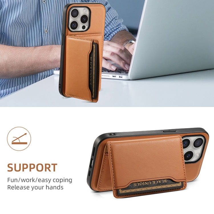 For iPhone 16 Pro Denior Cowhide Texture Leather MagSafe Detachable Wallet Phone Case(Khaki) - iPhone 16 Pro Cases by Denior | Online Shopping South Africa | PMC Jewellery | Buy Now Pay Later Mobicred