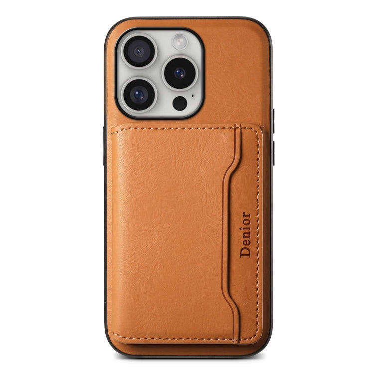 For iPhone 16 Pro Max Denior Cowhide Texture Leather MagSafe Detachable Wallet Phone Case(Khaki) - iPhone 16 Pro Max Cases by Denior | Online Shopping South Africa | PMC Jewellery | Buy Now Pay Later Mobicred