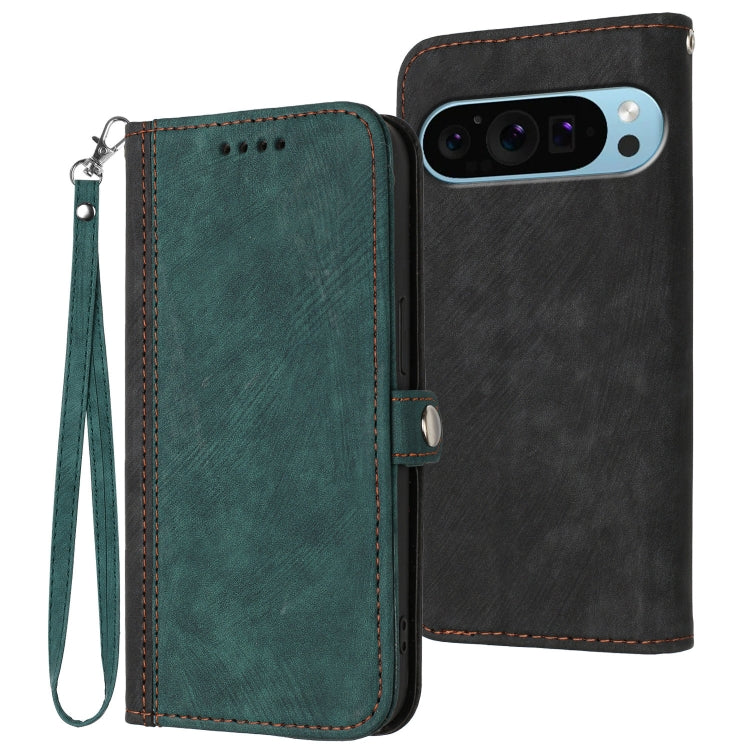 For Google Pixel 9 Side Buckle Double Fold Hand Strap Leather Phone Case(Dark Green) - Google Cases by PMC Jewellery | Online Shopping South Africa | PMC Jewellery | Buy Now Pay Later Mobicred