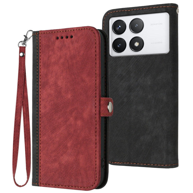 For Xiaomi Redmi K70 Side Buckle Double Fold Hand Strap Leather Phone Case(Red) - K70 Cases by PMC Jewellery | Online Shopping South Africa | PMC Jewellery | Buy Now Pay Later Mobicred