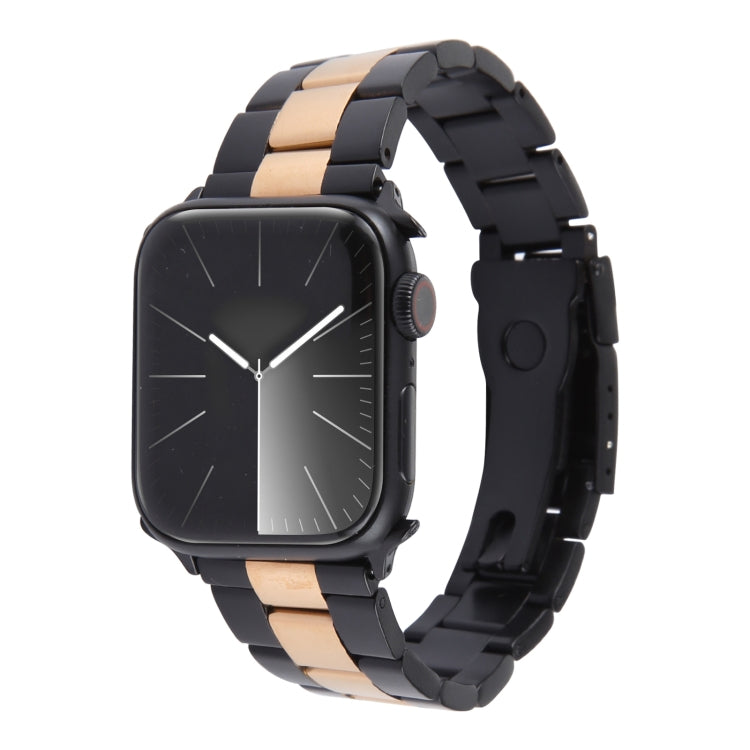 For Apple Watch Series 9 41mm Three-Bead Stainless Steel Watch Band(Black Rose Gold) - Watch Bands by PMC Jewellery | Online Shopping South Africa | PMC Jewellery