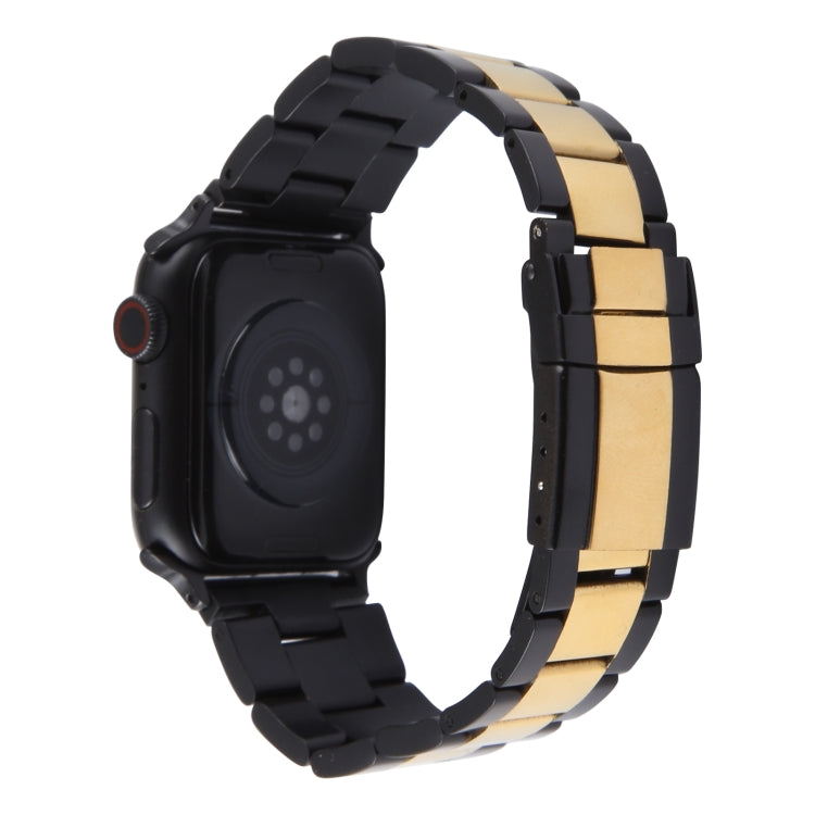 For Apple Watch SE 40mm Three-Bead Stainless Steel Watch Band(Black Gold) - Watch Bands by PMC Jewellery | Online Shopping South Africa | PMC Jewellery