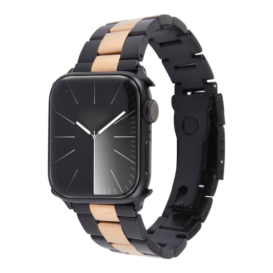 For Apple Watch 38mm Three-Bead Stainless Steel Watch Band(Black Rose Gold) - Watch Bands by PMC Jewellery | Online Shopping South Africa | PMC Jewellery