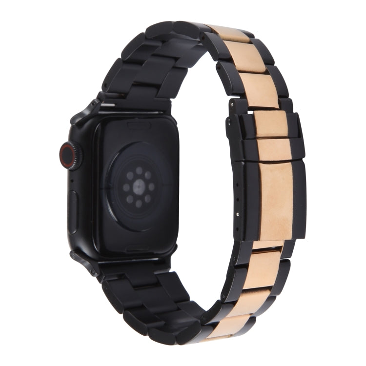 For Apple Watch 38mm Three-Bead Stainless Steel Watch Band(Black Rose Gold) - Watch Bands by PMC Jewellery | Online Shopping South Africa | PMC Jewellery