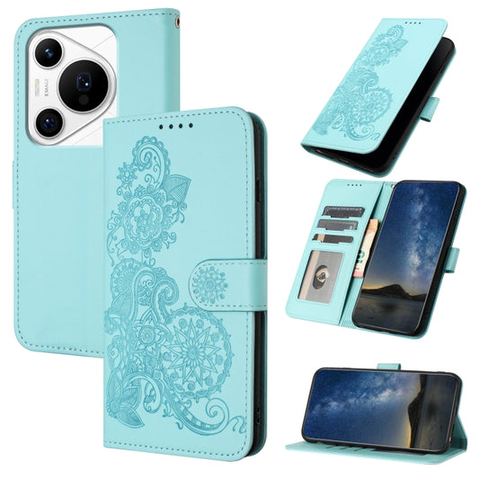 For Huawei Pura 70 Pro/70 Pro+ Datura Flower Embossed Flip Leather Phone Case(Light blue) - Huawei Cases by PMC Jewellery | Online Shopping South Africa | PMC Jewellery | Buy Now Pay Later Mobicred