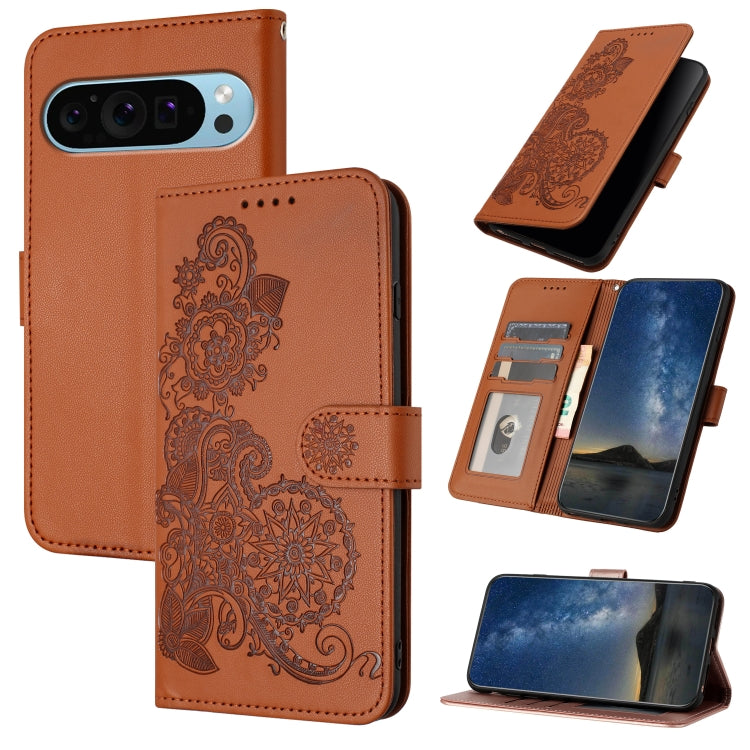 For Google Pixel 9 Pro Datura Flower Embossed Flip Leather Phone Case(Brown) - Google Cases by PMC Jewellery | Online Shopping South Africa | PMC Jewellery | Buy Now Pay Later Mobicred