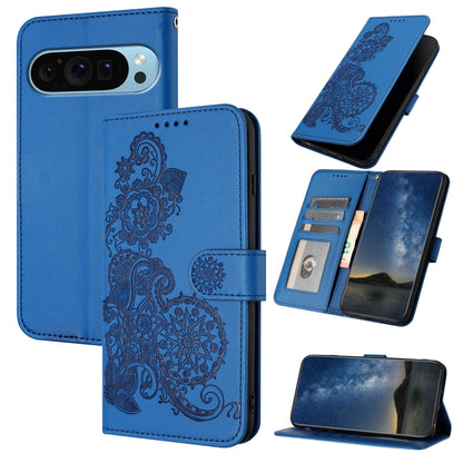 For Google Pixel 9 Datura Flower Embossed Flip Leather Phone Case(Blue) - Google Cases by PMC Jewellery | Online Shopping South Africa | PMC Jewellery | Buy Now Pay Later Mobicred