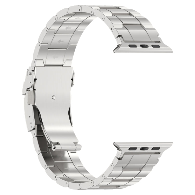 For Apple Watch SE 2023 40mm Safety Buckle Trapezoid Titanium Steel Watch Band(Silver) - Watch Bands by PMC Jewellery | Online Shopping South Africa | PMC Jewellery