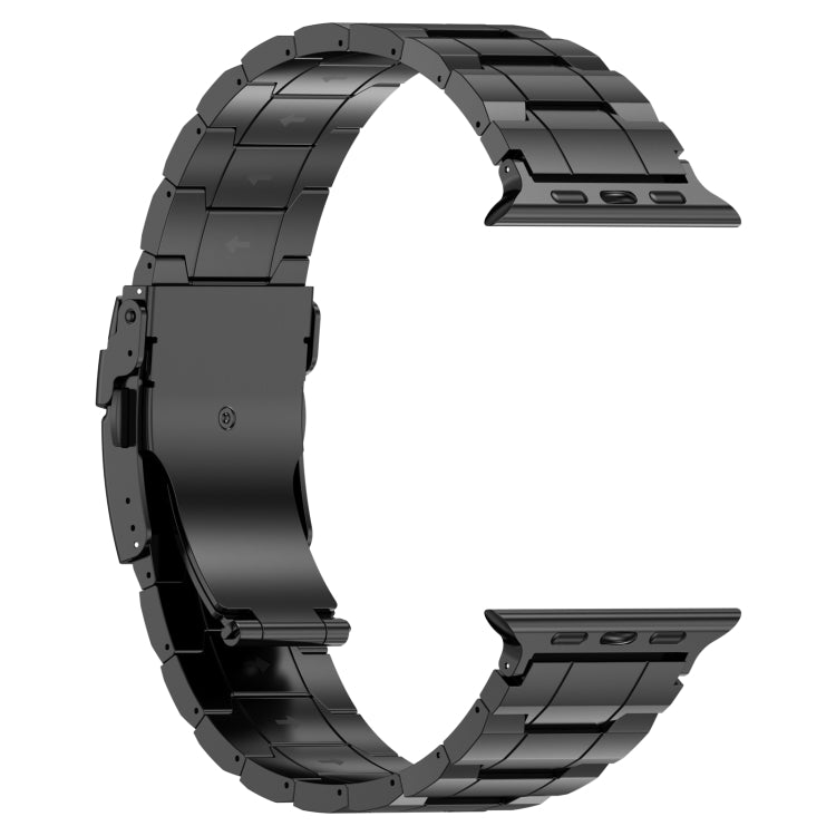 For Apple Watch Series 8 45mm Safety Buckle Trapezoid Titanium Steel Watch Band(Black) - Watch Bands by PMC Jewellery | Online Shopping South Africa | PMC Jewellery