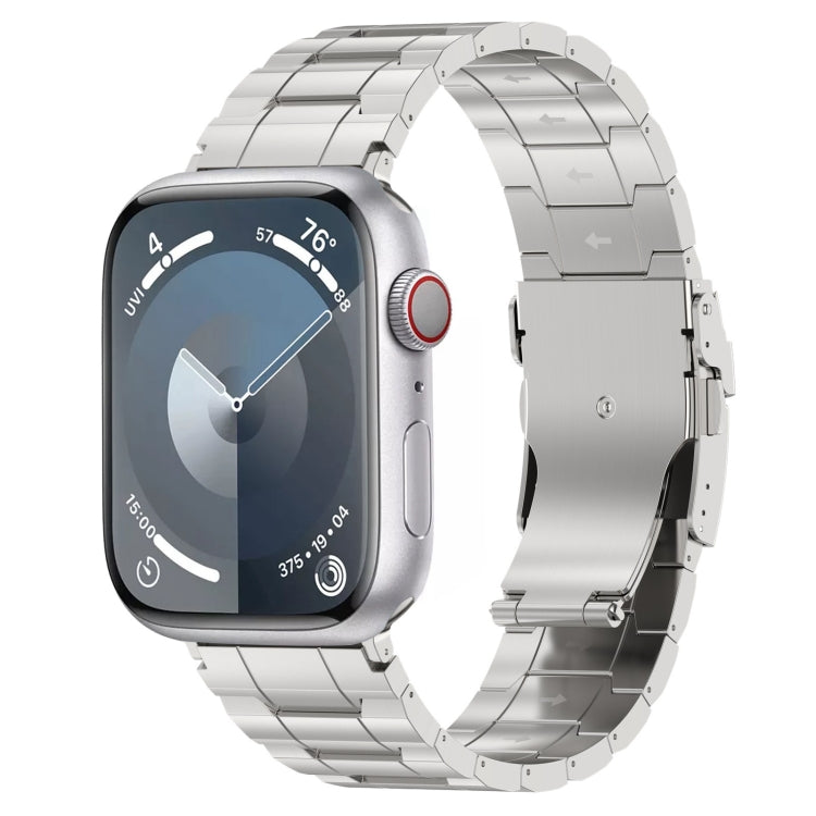 For Apple Watch Series 6 40mm Safety Buckle Trapezoid Titanium Steel Watch Band(Silver) - Watch Bands by PMC Jewellery | Online Shopping South Africa | PMC Jewellery