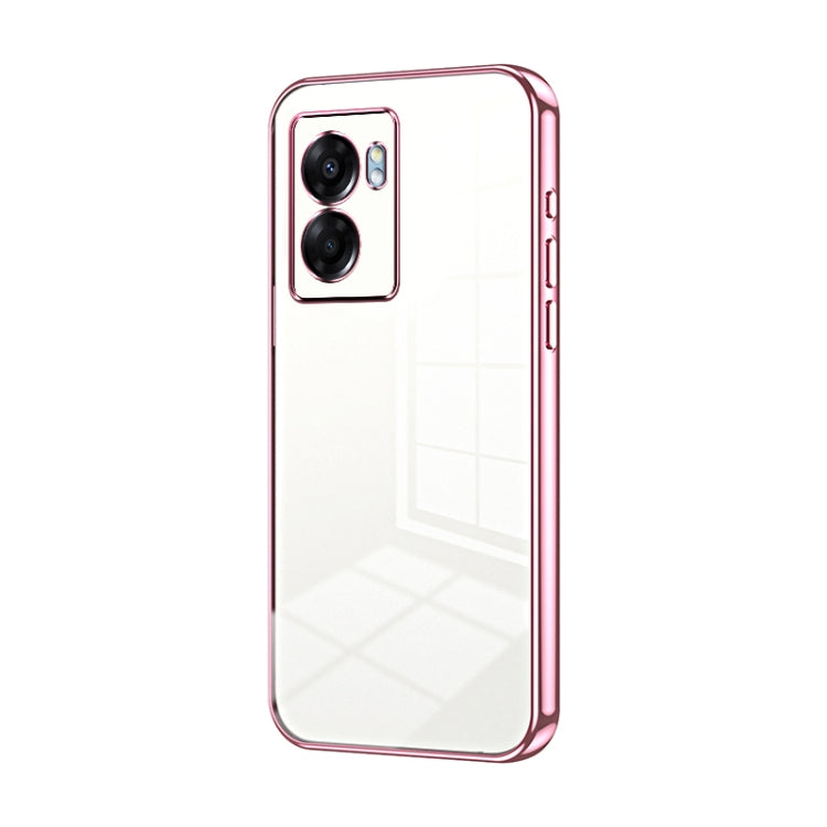 For OPPO A57 5G Transparent Plating Fine Hole Phone Case(Pink) - OPPO Cases by PMC TechLife | Online Shopping South Africa | PMC TechLife | Buy Now Pay Later Mobicred