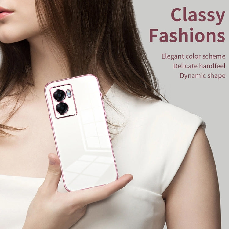 For OPPO A57 5G Transparent Plating Fine Hole Phone Case(Pink) - OPPO Cases by PMC TechLife | Online Shopping South Africa | PMC TechLife | Buy Now Pay Later Mobicred