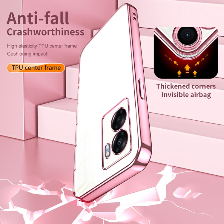 For OPPO A57 5G Transparent Plating Fine Hole Phone Case(Pink) - OPPO Cases by PMC TechLife | Online Shopping South Africa | PMC TechLife | Buy Now Pay Later Mobicred