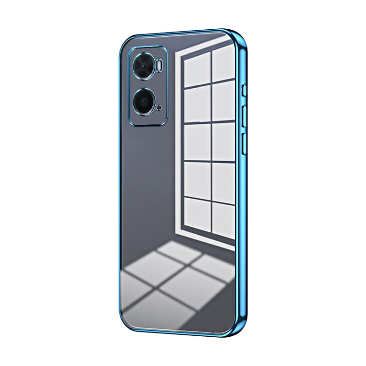 For OPPO A36 / A76 / A96 4G Global Transparent Plating Fine Hole Phone Case(Blue) - OPPO Cases by PMC Jewellery | Online Shopping South Africa | PMC Jewellery | Buy Now Pay Later Mobicred