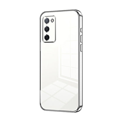 For OPPO A55 5G / A56 / A53s 5G Transparent Plating Fine Hole Phone Case(Silver) - OPPO Cases by PMC Jewellery | Online Shopping South Africa | PMC Jewellery | Buy Now Pay Later Mobicred