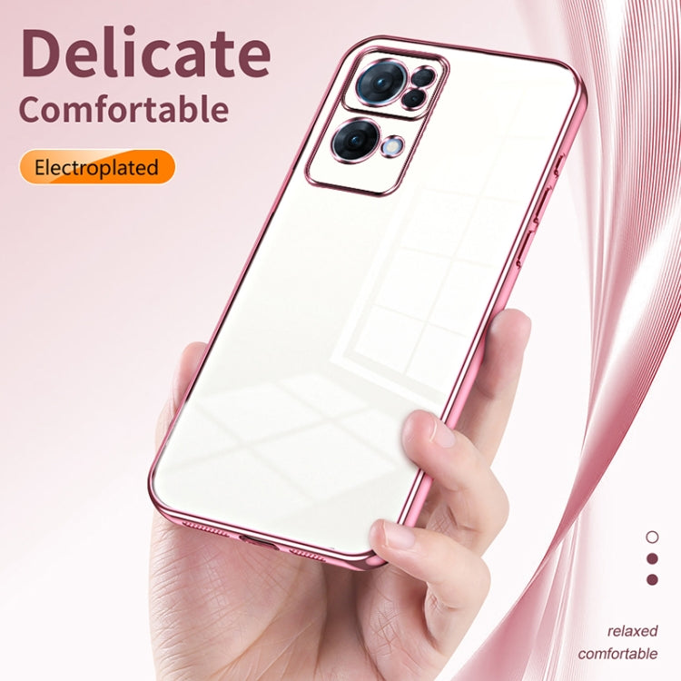 For OPPO Reno7 Pro Transparent Plating Fine Hole Phone Case(Blue) - OPPO Cases by PMC TechLife | Online Shopping South Africa | PMC TechLife | Buy Now Pay Later Mobicred